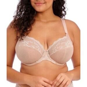 Elomi 38M Charley Stretch Lace EL4382FAN Underwire Plunge Bra Fawn